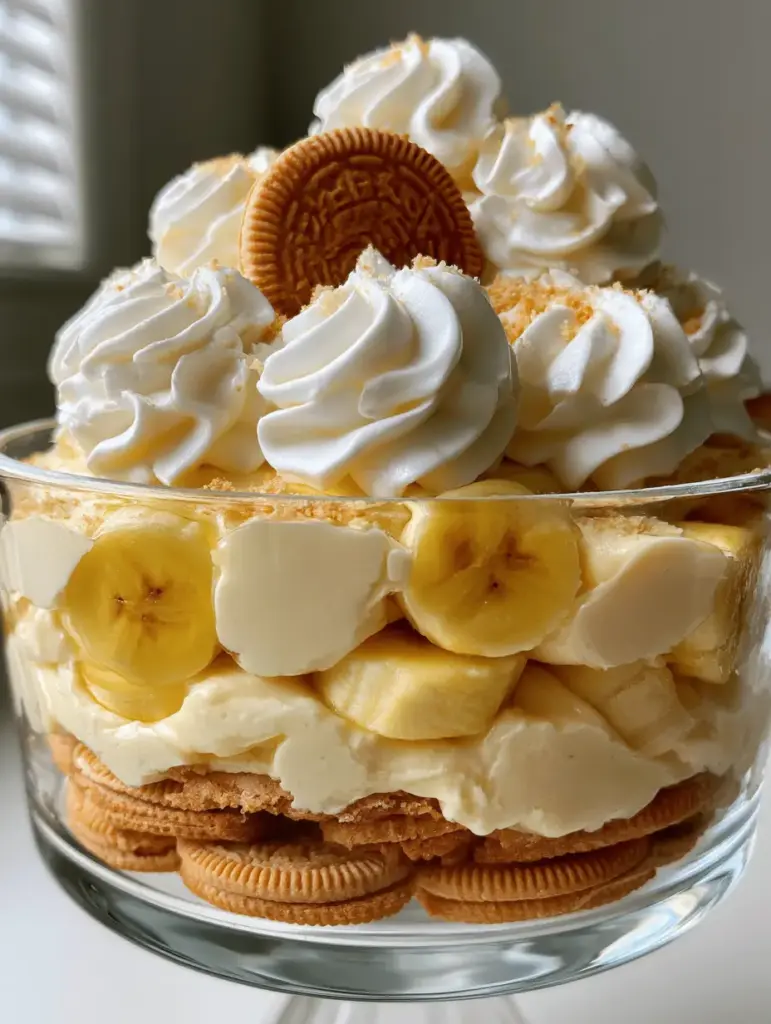 Not Yo Mama’s Banana Pudding: The Ultimate Thick and Creamy Chessmen Version 1 Close-up of the matte ivory pudding and golden Chessmen cookie garnish on Not Yo Mama’s Banana Pudding.