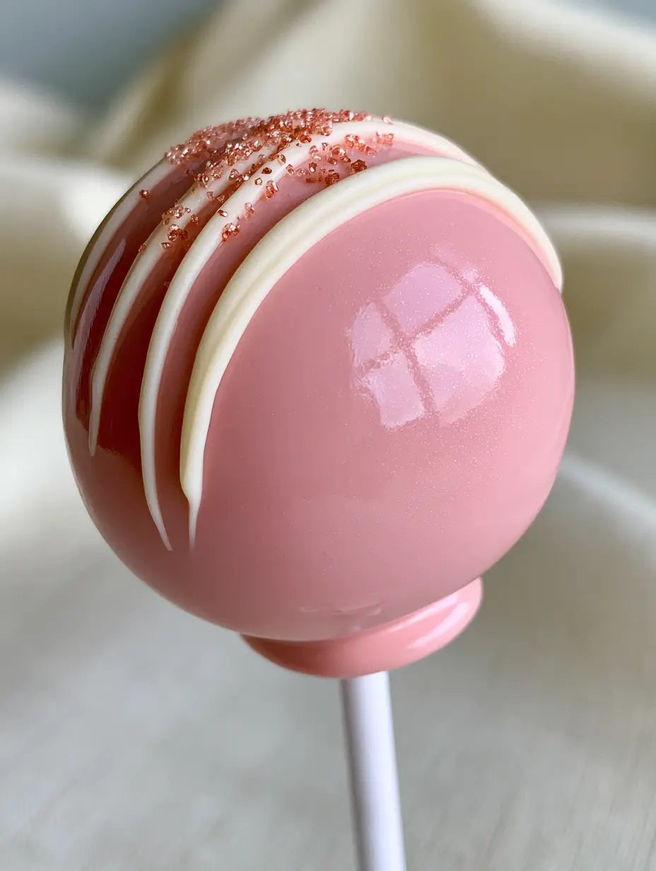 How to Make Cake Pops: The Ultimate Professional Guide to Glossy Pink Treats 3 Macro eye-level shot of a single pale pink cake pop showing a high-gloss reflective sheen and a thick structural chocolate collar. (how to make cake pops)