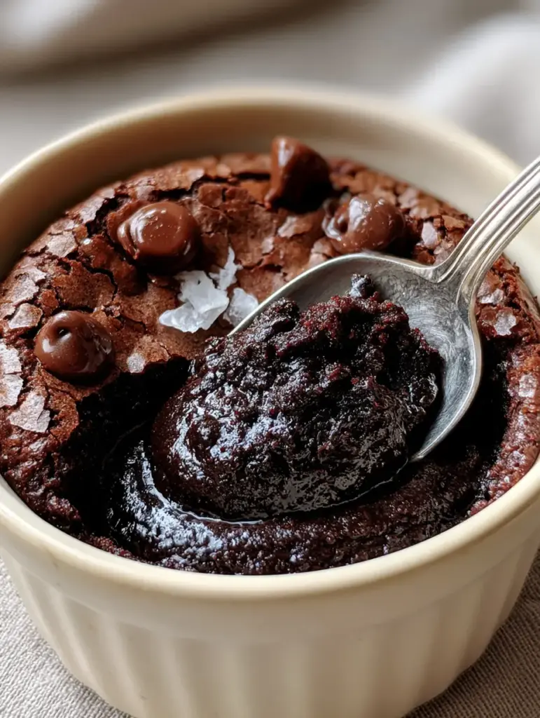 Microwave Brownie: The Ultimate 60-Second Fudgy Mug Cake 2 Macro shot of a microwave brownie showing a crackled crust and glistening semi-sweet chocolate chips.