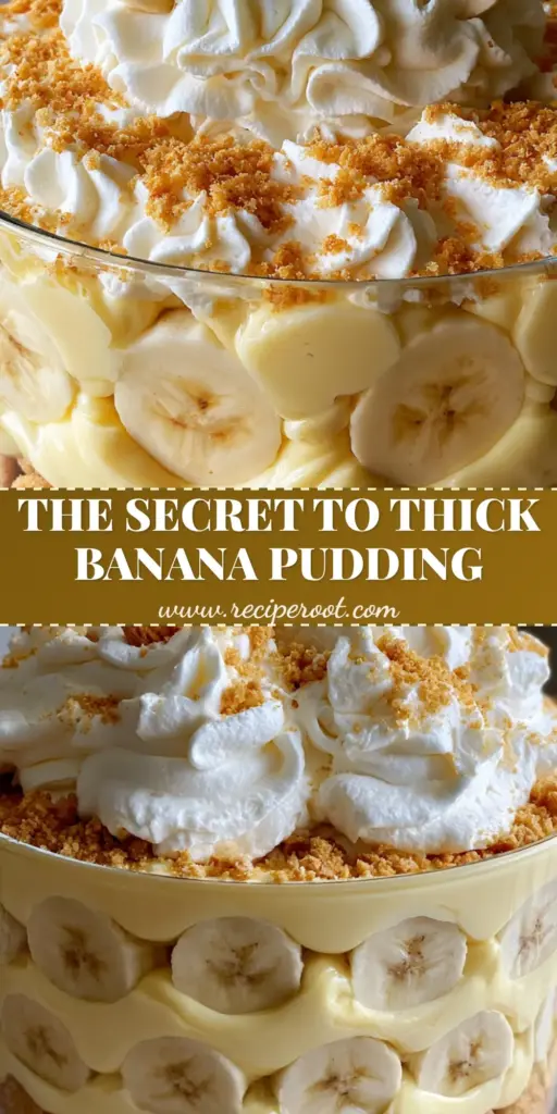 Banana Pudding: The Ultimate Thick and Creamy Southern Trifle Recipe 4 A large clear glass trifle bowl filled with layers of yellow custard, sliced bananas, and vanilla wafers, topped with a mountain of stiff whipped cream peaks. (Banana Pudding)