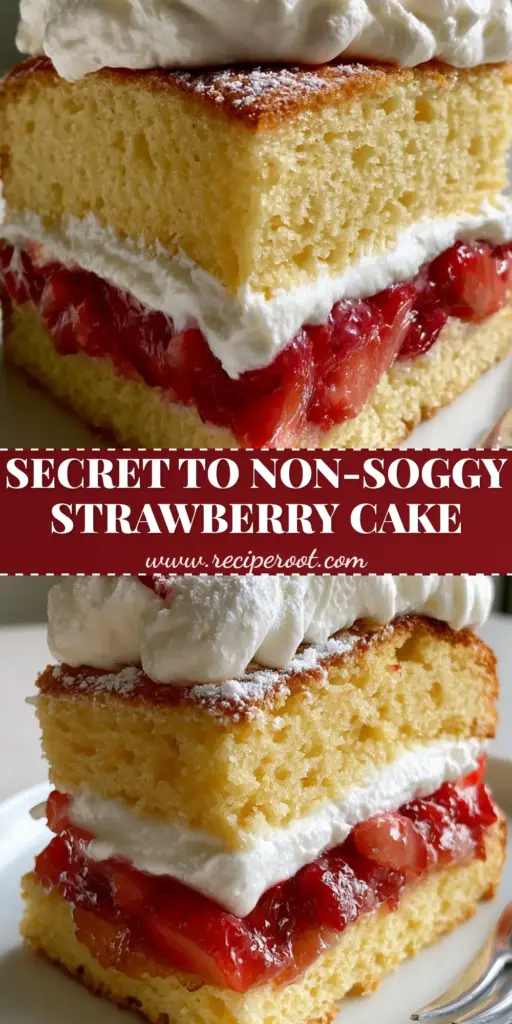 Strawberry Shortcake Cake: The Ultimate Fluffy & Moist Layered Recipe 4 A tall slice of Strawberry Shortcake Cake featuring a golden-yellow sponge and thick layers of stabilized whipped cream and glossy strawberries.