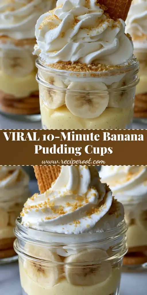 Nilla Wafer Banana Pudding Cups: The Ultimate Individual Layered Dessert 4 Three elegant mini glass mason jars filled with layered nilla wafer banana pudding cups on a marble countertop.