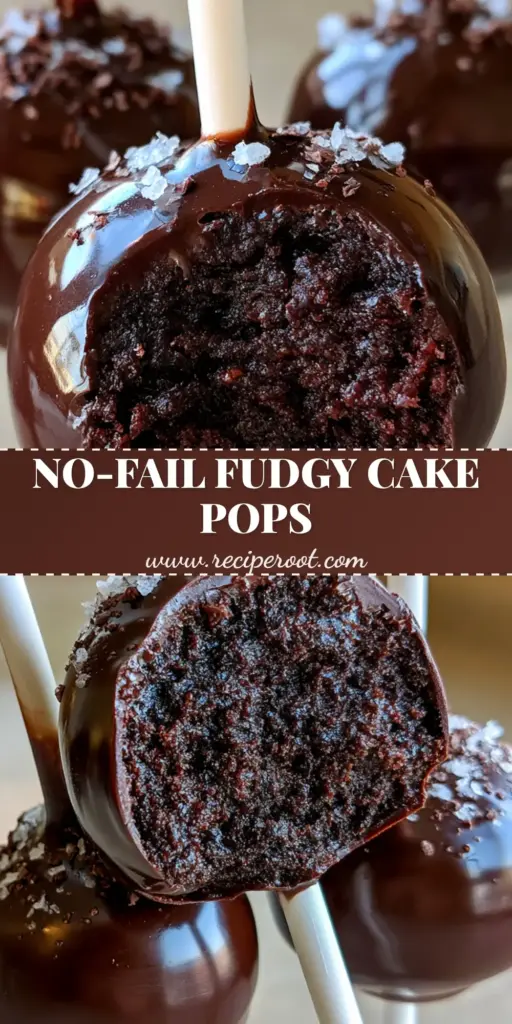 Three gourmet Chocolate cake pops with a high-gloss dark chocolate shell, sea salt, and microscopic shavings held at an angle. (Chocolate cake pops)