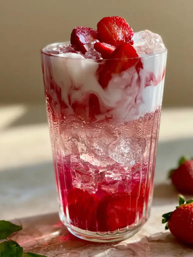 Starbucks Pink Drink Recipe: The Ultimate Creamy Copycat 1 A 45-degree angle shot of the Starbucks Pink Drink with visible condensation and creamy white coconut milk marbling.