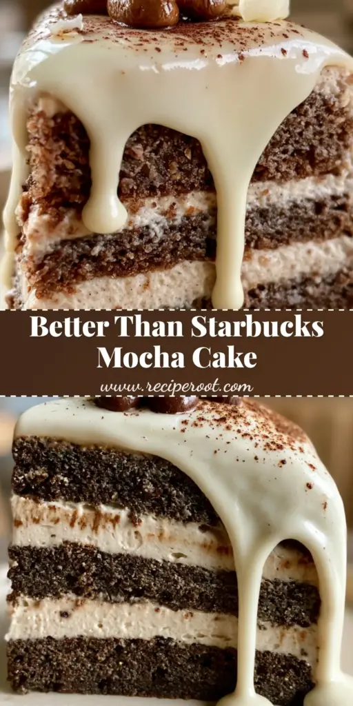 White Chocolate Mocha Cake: The Ultimate Espresso Layer Cake 4 A tall slice of three-layer White Chocolate Mocha Cake showing dark espresso sponge, white chocolate buttercream, and a thick ganache drip.