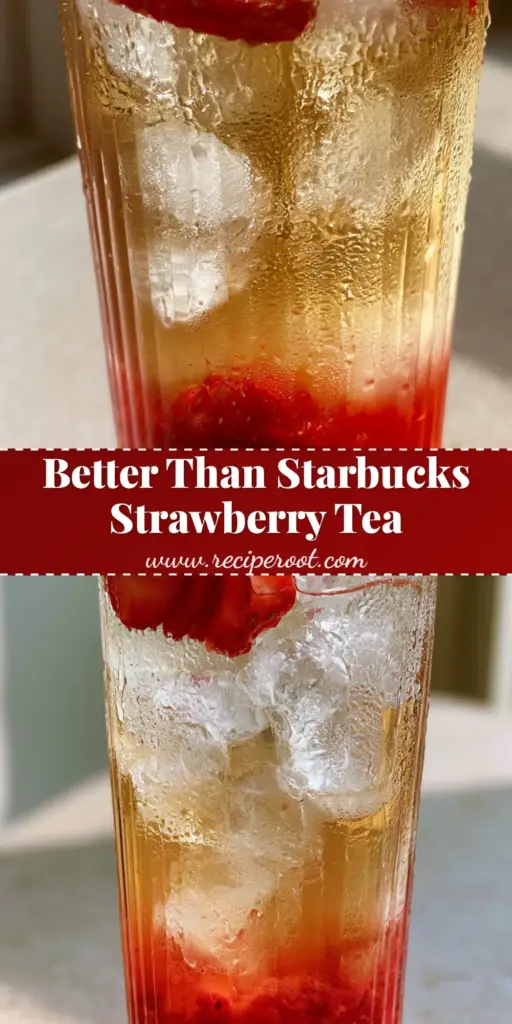 Strawberry Green Tea: The Ultimate Layered Iced Refreshment Recipe 4 A tall layered strawberry green tea in a ribbed glass with crimson pulp at the bottom and golden tea on top. (strawberry green tea)