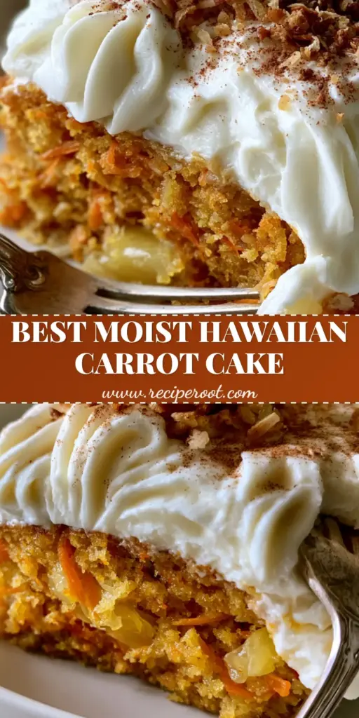 Hawaiian Carrot Pineapple Cake: The Ultimate Tropical Spice Cake Recipe 4 A thick slice of Hawaiian Carrot Pineapple Cake on a white plate featuring deep ridges of cream cheese frosting and toasted coconut. (Hawaiian Carrot Pineapple Cake)