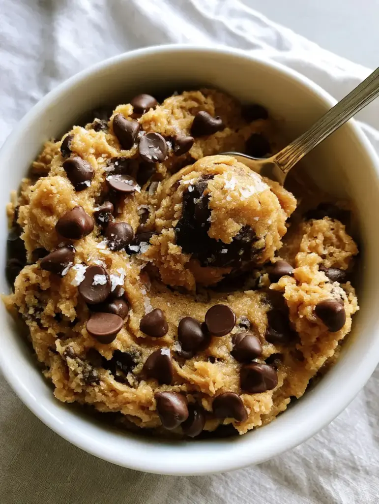 Chocolate Chip Cookie Dough: The Ultimate Safe-to-Eat Edible Treat 1 Close up of chocolate chip cookie dough showing the grains of brown sugar and fudgy interior of a silver spoon scoop.