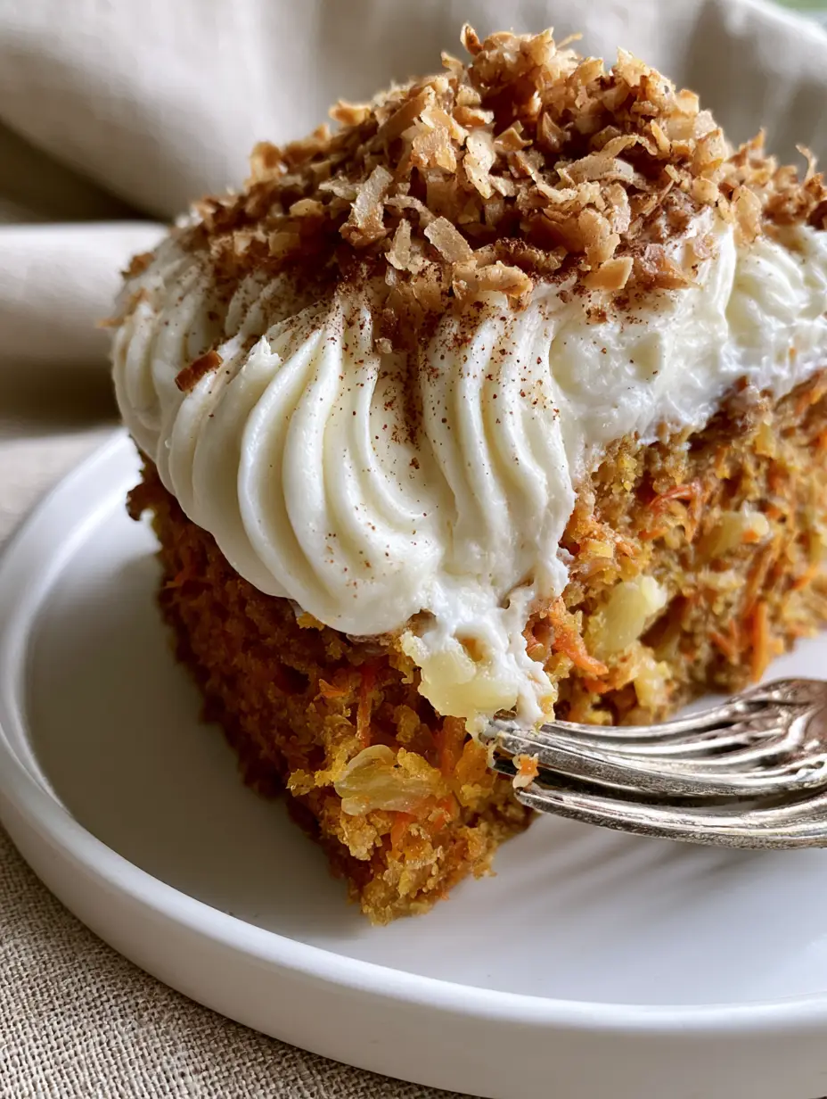 Hawaiian Carrot Pineapple Cake: The Ultimate Tropical Spice Cake Recipe 3 Extreme close-up of a Hawaiian Carrot Pineapple Cake slice revealing the moist open crumb and carrot shreds. (Hawaiian Carrot Pineapple Cake)