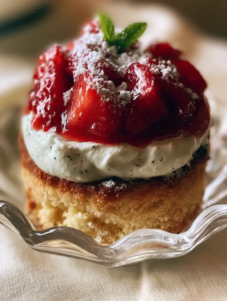 Strawberry Shortcake Artwork: The Ultimate Vintage Gourmet Recipe 1 Macerated ruby red strawberries with a thick glaze topping a golden shortcake biscuit.