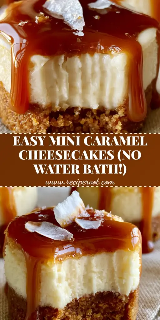 Mini Caramel Cheesecakes with Glossy Salted Topping 4 Three mini caramel cheesecakes on a beige linen napkin with glossy amber caramel dripping down the sides and Maldon sea salt flakes on top. (mini caramel cheesecakes)