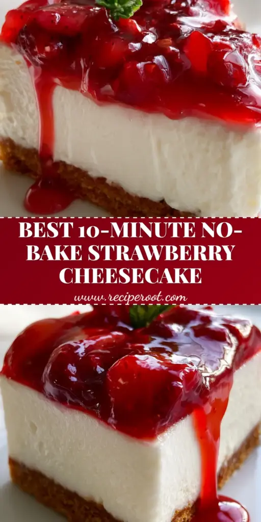 Strawberry Cheesecake Recipe: The Ultimate No-Bake Glossy Berry Delight 3 A tall slice of no-bake strawberry cheesecake with a glossy red glaze and fresh strawberry slices on a white plate. (strawberry cheesecake)