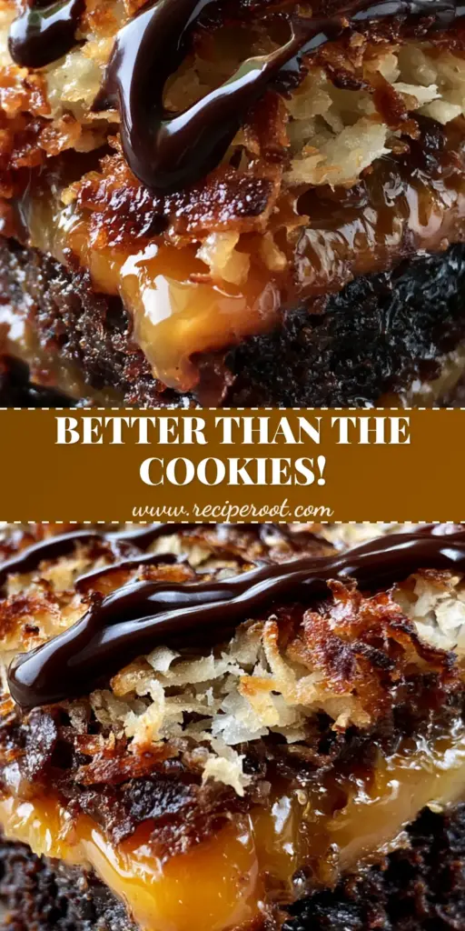 Samoa Brownies: The Ultimate Fudgy Caramel and Toasted Coconut Bars 3 A stacked pile of thick Samoa Brownies featuring a dark chocolate base, amber caramel, and toasted coconut flakes.