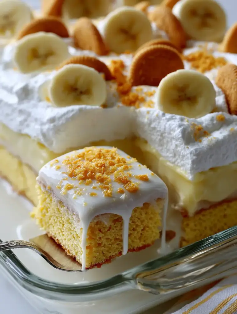 Banana Pudding Tres Leches: The Ultimate Southern-Mexican Fusion Dessert 2 Side view of Banana Pudding Tres Leches in a glass dish with visible saturated layers.