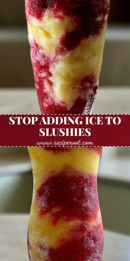 A tall fluted glass filled with vibrant yellow and ruby red pineapple strawberry slushies showing a thick sorbet texture and condensation.
