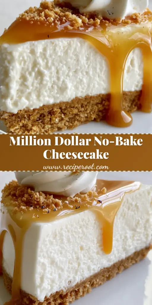 A thick, tall slice of no-bake cheesecake topped with glossy salted caramel and a whipped cream dollop on a white plate. (cheesecakes)