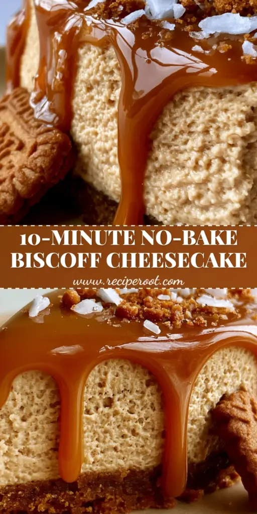 Biscoff Salted Caramel Cheesecake with Glossy Amber Drip 4 A tall slice of Biscoff salted caramel cheesecake with thick amber caramel dripping down the sides and a Biscoff biscuit garnish.