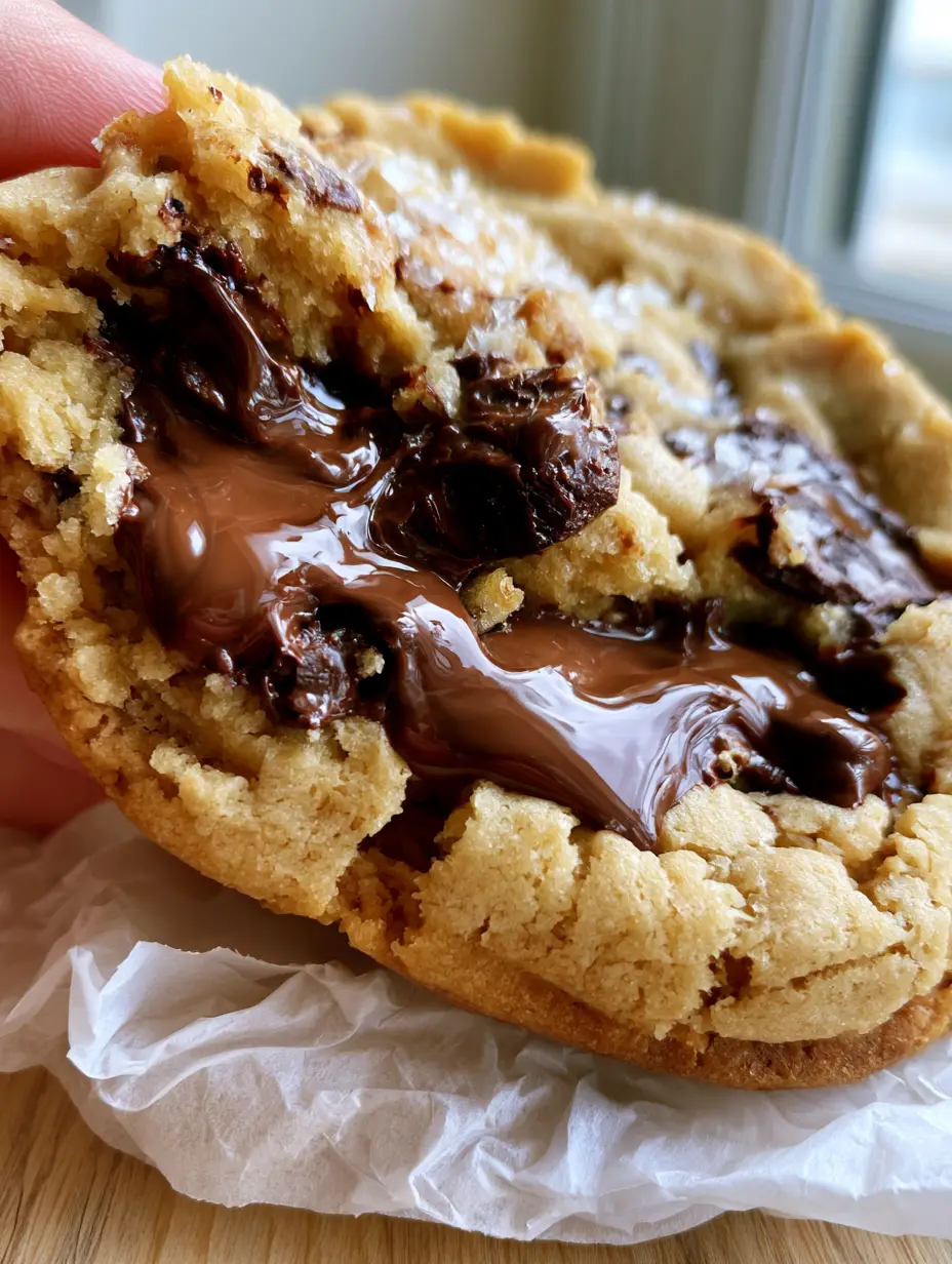 Crumbl Copycat Cookie Recipe: Thick, Molten, and Perfectly Underbaked 4 Macro close-up of a thick golden cookie dough with glistening pools of milk chocolate and jagged edges. (crumbl copycat cookie recipe)