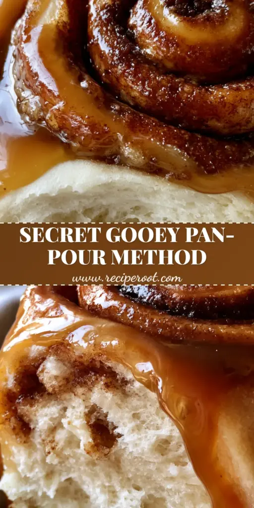 A close-up of gooey caramel cinnamon rolls in a rustic pan with thick amber glaze and glistening sugar crystals.