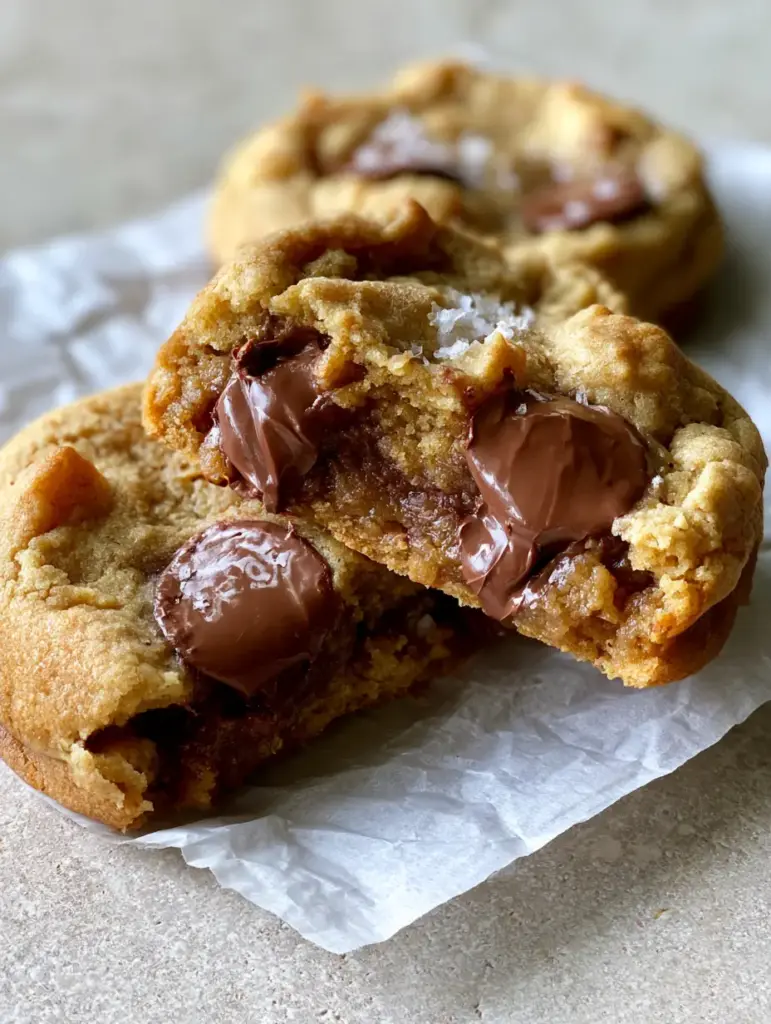 Crumbl Copycat Cookies: The Ultimate Guide to Massive Milk Chocolate Chip Perfection 2 Top-down view of two 3-inch thick crumbl copycat cookies with glossy chocolate pools and flaky sea salt.